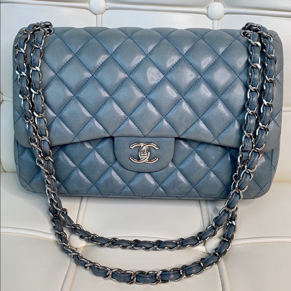 $8K CHANEL JUMBO CLASSIC - LAMBSKIN - POWDER BLUE - Picture 1 of 16
